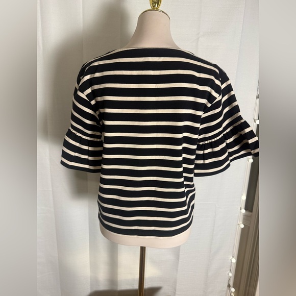 J.Crew Striped Cotton Ruffle Sleeve Top Black White Size Small Oversized - Picture 6 of 7